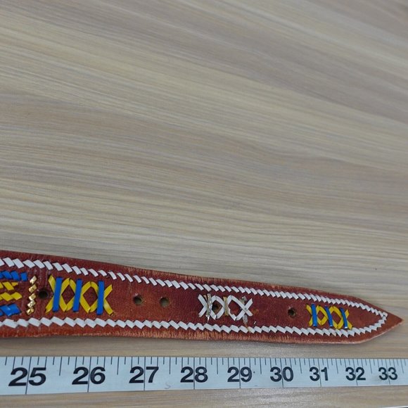 Belt‎ Womens Brown Leather Western Buckle XS Native Cowgirl Aztec Hippie Tribal main image 11